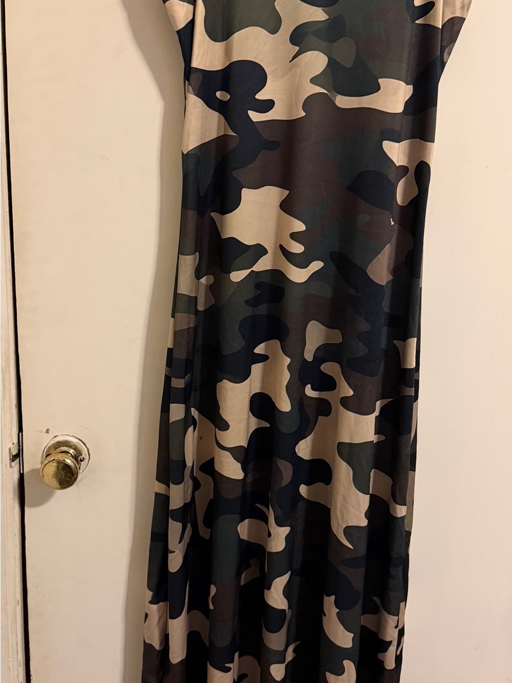 Camo Print Maxi Dress- Green & Tan New Size Small